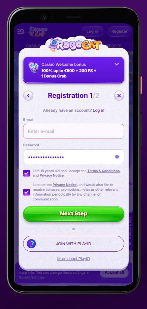 sign up robocat casino app